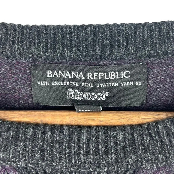 Banana Republic Filpucci Men's Size XL Wool Blend Pullover Sweater Purple & Gray - Picture 3 of 6